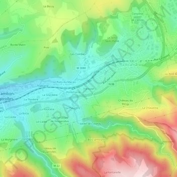 Topografische kaart Trémolin, hoogte, reliëf