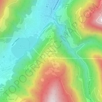 Topografische kaart Montouvrard, hoogte, reliëf