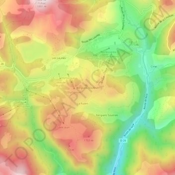 Topografische kaart Bergians Soubran, hoogte, reliëf