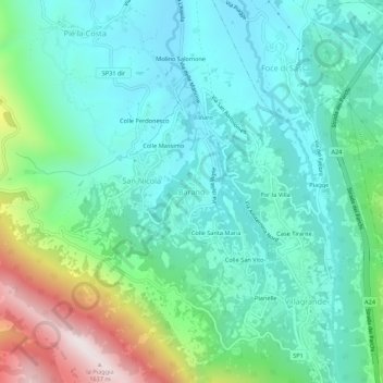 Topografische kaart Barano, hoogte, reliëf