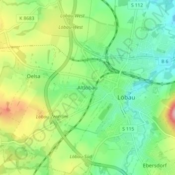 Topografische kaart Altlöbau, hoogte, reliëf