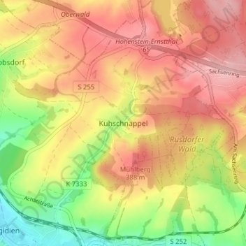 Topografische kaart Kuhschnappel, hoogte, reliëf