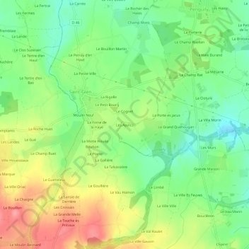Topografische kaart Les Ajoncs, hoogte, reliëf