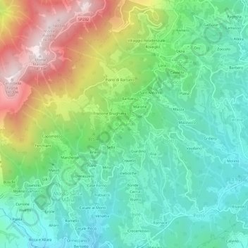 Topografische kaart Bulliana, hoogte, reliëf