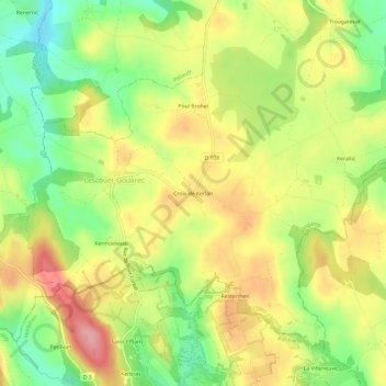 Topografische kaart Croix de Kerlan, hoogte, reliëf