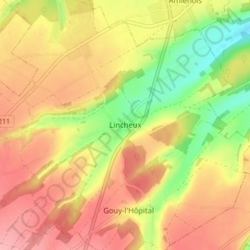 Topografische kaart Lincheux, hoogte, reliëf