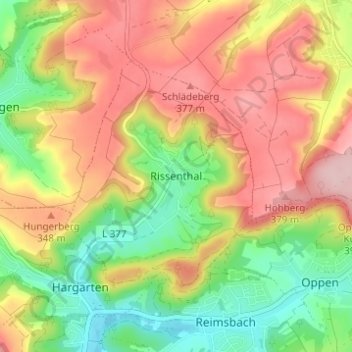 Topografische kaart Rissenthal, hoogte, reliëf