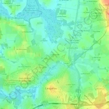 Topografische kaart La Perdrière, hoogte, reliëf