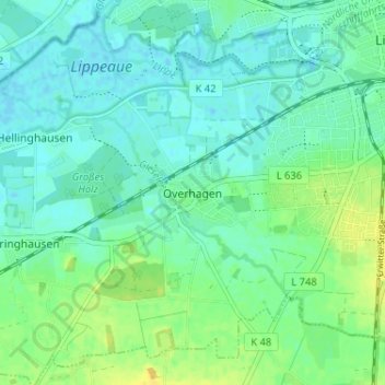 Topografische kaart Overhagen, hoogte, reliëf