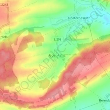 Topografische kaart Gößnitz, hoogte, reliëf