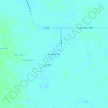 Topografische kaart Lower Texas, hoogte, reliëf