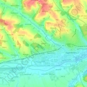 Topografische kaart Kronwitt, hoogte, reliëf