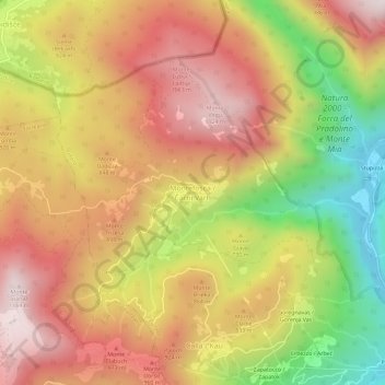 Topografische kaart Montefosca / Čàrni Vàrh, hoogte, reliëf