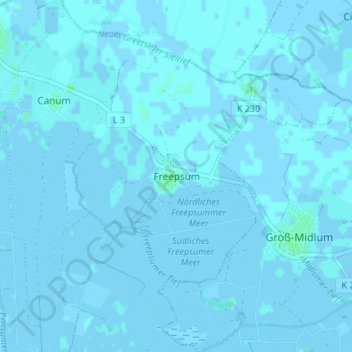 Topografische kaart Freepsum, hoogte, reliëf