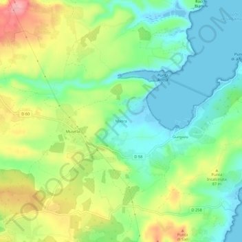 Topografische kaart Maora, hoogte, reliëf