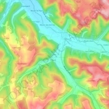 Topografische kaart Fos, hoogte, reliëf