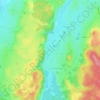 Topografische kaart Gennachhausen, hoogte, reliëf