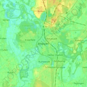 Topografische kaart Meppen, hoogte, reliëf
