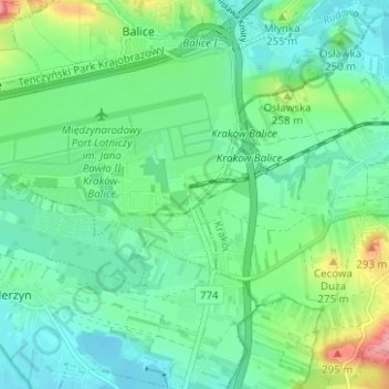 Topografische kaart Werychów, hoogte, reliëf