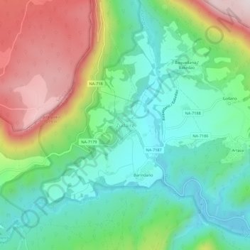 Topografische kaart Zudaire, hoogte, reliëf