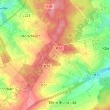 Topografische kaart Waldsiedlung Römerstraße, hoogte, reliëf