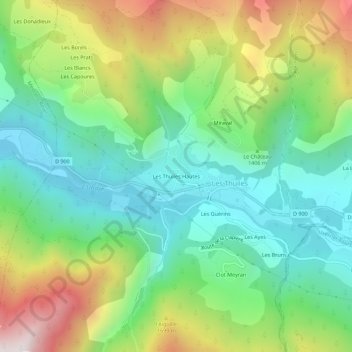 Topografische kaart Les Thuiles Hautes, hoogte, reliëf