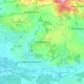 Topografische kaart Schellenberg, hoogte, reliëf
