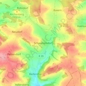 Topografische kaart Schwetzendorf, hoogte, reliëf