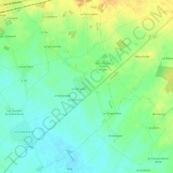 Topografische kaart Venours, hoogte, reliëf