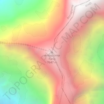 Topografische kaart Annapurna Fang, hoogte, reliëf
