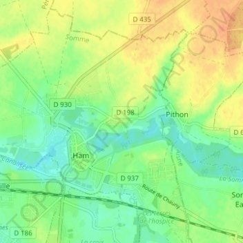 Topografische kaart Estouilly, hoogte, reliëf