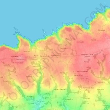 Topografische kaart Kervalguen, hoogte, reliëf