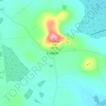 Topografische kaart Croghan, hoogte, reliëf