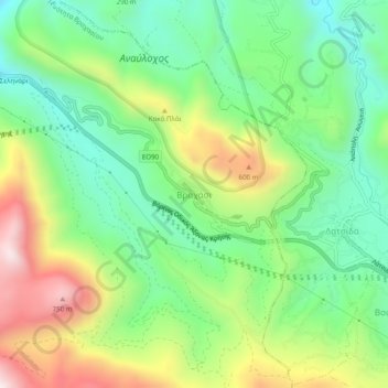 Topografische kaart Vrachasi, hoogte, reliëf