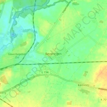 Topografische kaart Beveringen, hoogte, reliëf