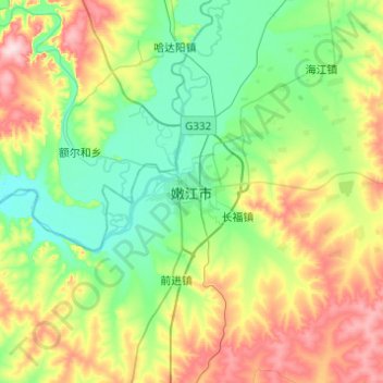 Topografische kaart 嫩江市, hoogte, reliëf