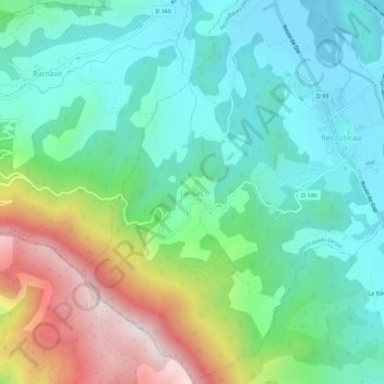Topografische kaart Jansac, hoogte, reliëf