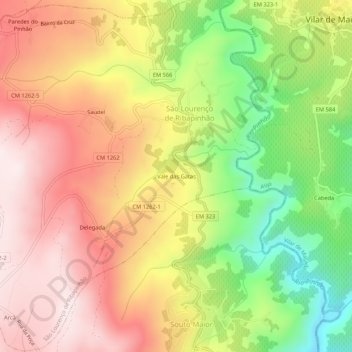 Topografische kaart Vale das Gatas, hoogte, reliëf