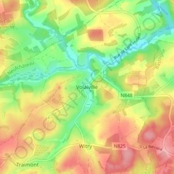 Topografische kaart Volaiville, hoogte, reliëf