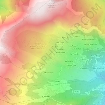 Topografische kaart Léard, hoogte, reliëf