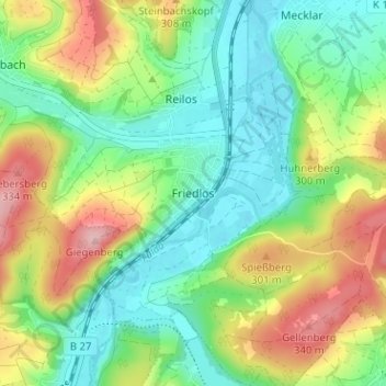 Topografische kaart Friedlos, hoogte, reliëf