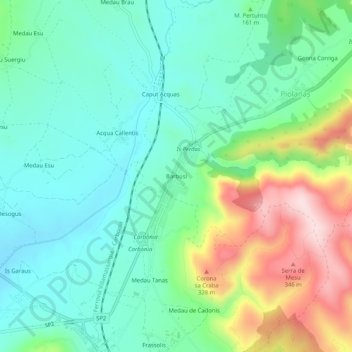 Topografische kaart Barbusi, hoogte, reliëf