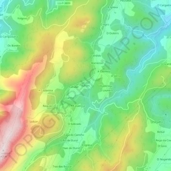 Topografische kaart Barces, hoogte, reliëf