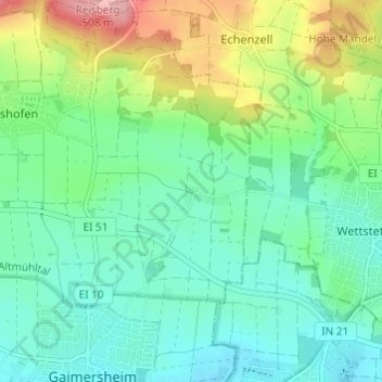 Topografische kaart Rackertshofen, hoogte, reliëf