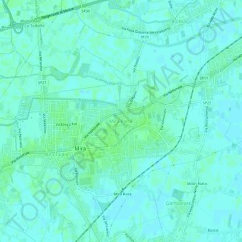 Topografische kaart Mira Porte, hoogte, reliëf