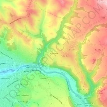 Topografische kaart La Calmette, hoogte, reliëf