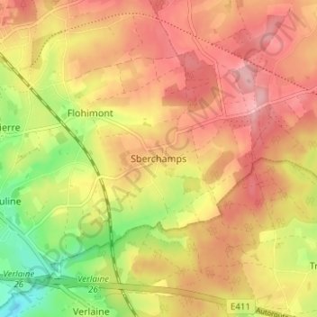 Topografische kaart Sberchamps, hoogte, reliëf