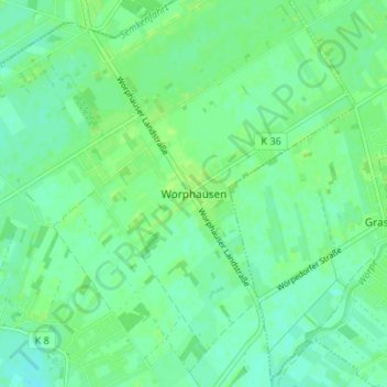 Topografische kaart Worphausen, hoogte, reliëf
