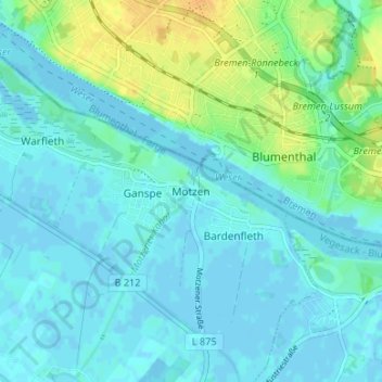 Topografische kaart Motzen, hoogte, reliëf