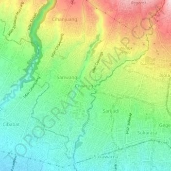 Topografische kaart Ciwaruga, hoogte, reliëf